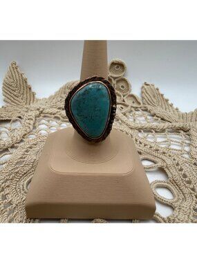 Artisan Arizona Turquoise Copper Statement Ring Adj Engraved Band Southwest gift